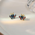 Vintage Mini Butterfly Enamel Studs With Red Rhinestone Inlay Sweet Cool Style Earrings view 2