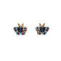 Vintage Mini Butterfly Enamel Studs With Red Rhinestone Inlay Sweet Cool Style Earrings view 5