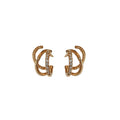 Real Gold Plated Copper C-Shaped Zircon Layered Stud Earrings With Silver Posts French Light Luxury view 5