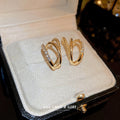 Real Gold Plated Copper C-Shaped Zircon Layered Stud Earrings With Silver Posts French Light Luxury view 2