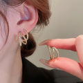 Real Gold Plated Copper C-Shaped Zircon Layered Stud Earrings With Silver Posts French Light Luxury view 1