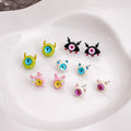 Cute Mini One-Eyed Cat And Monster Enamel Cat Eye Stone Silver Needle Fashion Stud Earrings view 1