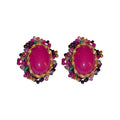 Vintage Oval Artificial Crystal Stud Earrings With Silver Posts And Rhinestone Geometric Design view 5
