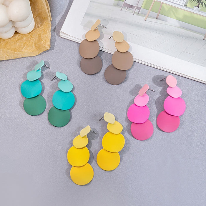 Macaron Color Acrylic Round Disc Tassel Studs Korean Sweet Geometric Statement Earrings