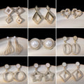 Rhinestone Hollow Geometric Pearl Enamel Bow Drop Earrings Light Luxury Jewelry view 1