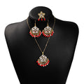 Vintage Bohemian Alloy Rhinestone Crystal Beaded Jewelry Set With Statement Necklace Ring Earrings view 5