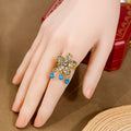Vintage Bohemian Alloy Rhinestone Crystal Beaded Jewelry Set With Statement Necklace Ring Earrings view 4