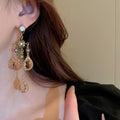 Silver Pin Inlaid Faux Crystal Teardrop Tassel Drop Earrings Vintage Light Luxury Jewelry view 4