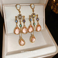 Silver Pin Inlaid Faux Crystal Teardrop Tassel Drop Earrings Vintage Light Luxury Jewelry view 1