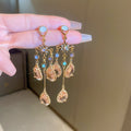 Silver Pin Inlaid Faux Crystal Teardrop Tassel Drop Earrings Vintage Light Luxury Jewelry view 3