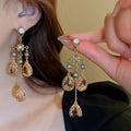 Silver Pin Inlaid Faux Crystal Teardrop Tassel Drop Earrings Vintage Light Luxury Jewelry view 2
