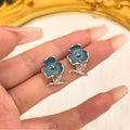 Elegant Blue Enamel Flower Chain Tassel Studs With Crystal Bird Wing Pearl Alloy Drop Earrings view 3