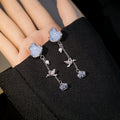 Elegant Blue Enamel Flower Chain Tassel Studs With Crystal Bird Wing Pearl Alloy Drop Earrings view 4