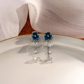 Elegant Blue Enamel Flower Chain Tassel Studs With Crystal Bird Wing Pearl Alloy Drop Earrings view 2