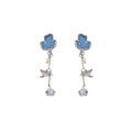Elegant Blue Enamel Flower Chain Tassel Studs With Crystal Bird Wing Pearl Alloy Drop Earrings view 5