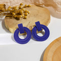 Colorful Textured Round Hoop Drop Studs, Minimalist Statement Alloy Circle Dangle Earrings view 4