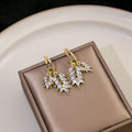 Luxury Zircon Wheat Leaf Stud Drop Earrings With Gold Plated Alloy Hollow Branch Design Earrings view 2