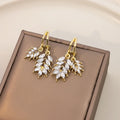 Luxury Zircon Wheat Leaf Stud Drop Earrings With Gold Plated Alloy Hollow Branch Design Earrings view 1