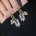 Luxury Zircon Wheat Leaf Stud Drop Earrings With Gold Plated Alloy Hollow Branch Design Earrings view 4