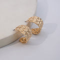 Light Luxury Textured C Shaped Alloy Hoop Stud Earrings For Women European American Metal Half Round Earrings view 4