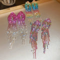 Copper Geometric Line Color Gradient Rhinestone Tassel Drop Earrings With Silver Pin For Women view 3