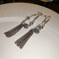 French Vintage Alloy Rhinestone Ball Long Tassel Drop Earrings With Silver Posts view 2