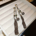 French Vintage Alloy Rhinestone Ball Long Tassel Drop Earrings With Silver Posts view 4
