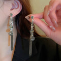 French Vintage Alloy Rhinestone Ball Long Tassel Drop Earrings With Silver Posts view 1