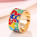 European American Colorful Enamel Oil Drip Spliced Ring, Fashion Personalized Women's Finger Jewelry view 3