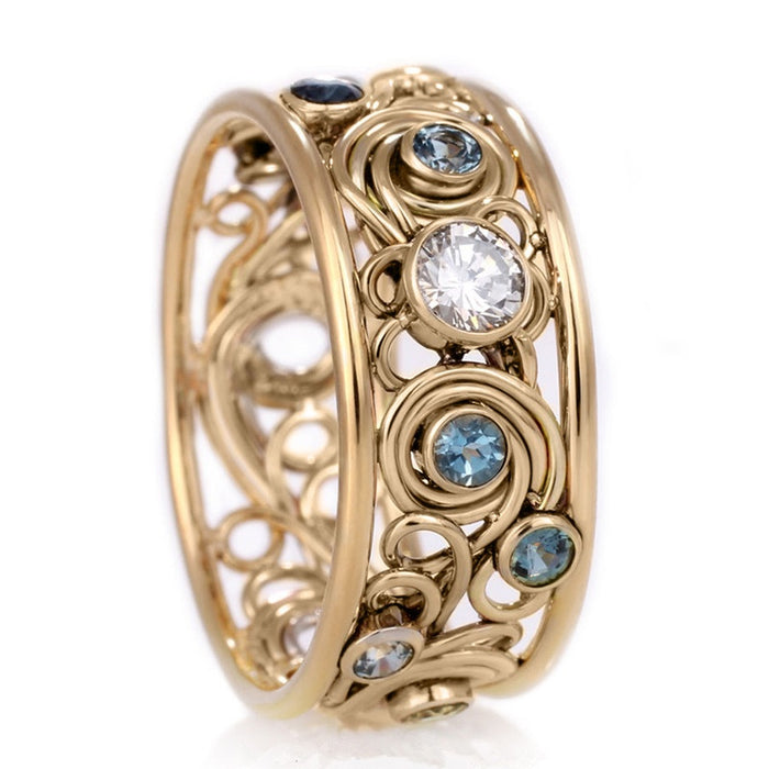 Palace Style Van Gogh Art Twisted Ring, Mermaid Tears Statement Finger Jewelry For Live Stream Sales