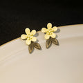 Elegant Korean Forest Style Enamel Lily Of The Valley Flower Leaf Alloy Sweet Women's Stud Earrings view 2