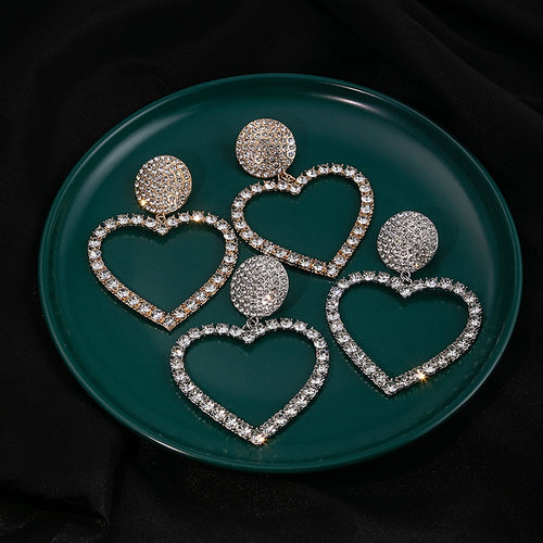 Luxury Rhinestone Hollow Heart Drop Earrings With Pearl Alloy Studs Elegant Statement Earrings