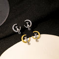 Elegant French Alloy Crescent Moon Cat Stud Earrings, Light Luxury Two Tone Metal Dangle Charm Earrings view 1
