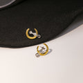 Elegant French Alloy Crescent Moon Cat Stud Earrings, Light Luxury Two Tone Metal Dangle Charm Earrings view 4