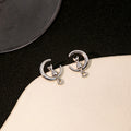 Elegant French Alloy Crescent Moon Cat Stud Earrings, Light Luxury Two Tone Metal Dangle Charm Earrings view 3