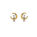 Elegant French Alloy Crescent Moon Cat Stud Earrings, Light Luxury Two Tone Metal Dangle Charm Earrings view 5