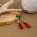Elegant Vintage Chinese Cloud Charm Green Crystal Bead Red Teardrop Alloy Qipao Dangle Earrings view 4