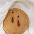 Elegant Vintage Chinese Cloud Charm Green Crystal Bead Red Teardrop Alloy Qipao Dangle Earrings view 3