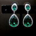 European AAA Teardrop Zircon Stud Earrings, Elegant Oval CZ Inlay Simple Multicolor Earrings view 2
