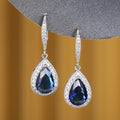 European American Luxury Vintage Sapphire Blue Tanzanite Zircon Drop Earrings view 2