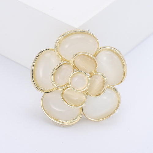 Alloy Cat Eye Camellia Flower Brooch Pin For Fashion Apparel