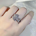 Vintage European Style Floral Round Zircon Ring, Symmetric Cross Women's Fashion Finger Ring view 2
