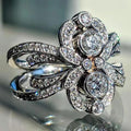 Vintage European Style Floral Round Zircon Ring, Symmetric Cross Women's Fashion Finger Ring view 1