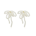 Elegant Pearl Bow Knot Long Tassel Stud Earrings For Women Sweet Alloy Drop Dangle Earrings view 5