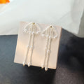 Elegant Pearl Bow Knot Long Tassel Stud Earrings For Women Sweet Alloy Drop Dangle Earrings view 2