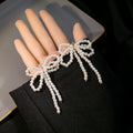 Elegant Pearl Bow Knot Long Tassel Stud Earrings For Women Sweet Alloy Drop Dangle Earrings view 1