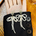 Elegant Pearl Bow Knot Long Tassel Stud Earrings For Women Sweet Alloy Drop Dangle Earrings view 4