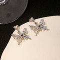 Luxury Hollow Butterfly Drop Earrings With Iridescent Heart Crystal Studs And Rhinestone Alloy Earrings view 3