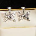 Luxury Hollow Butterfly Drop Earrings With Iridescent Heart Crystal Studs And Rhinestone Alloy Earrings view 4