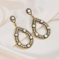 European Vintage Geometric Drop Earrings Antique Metal Waterdrop Rhombus Hollow Earrings view 4